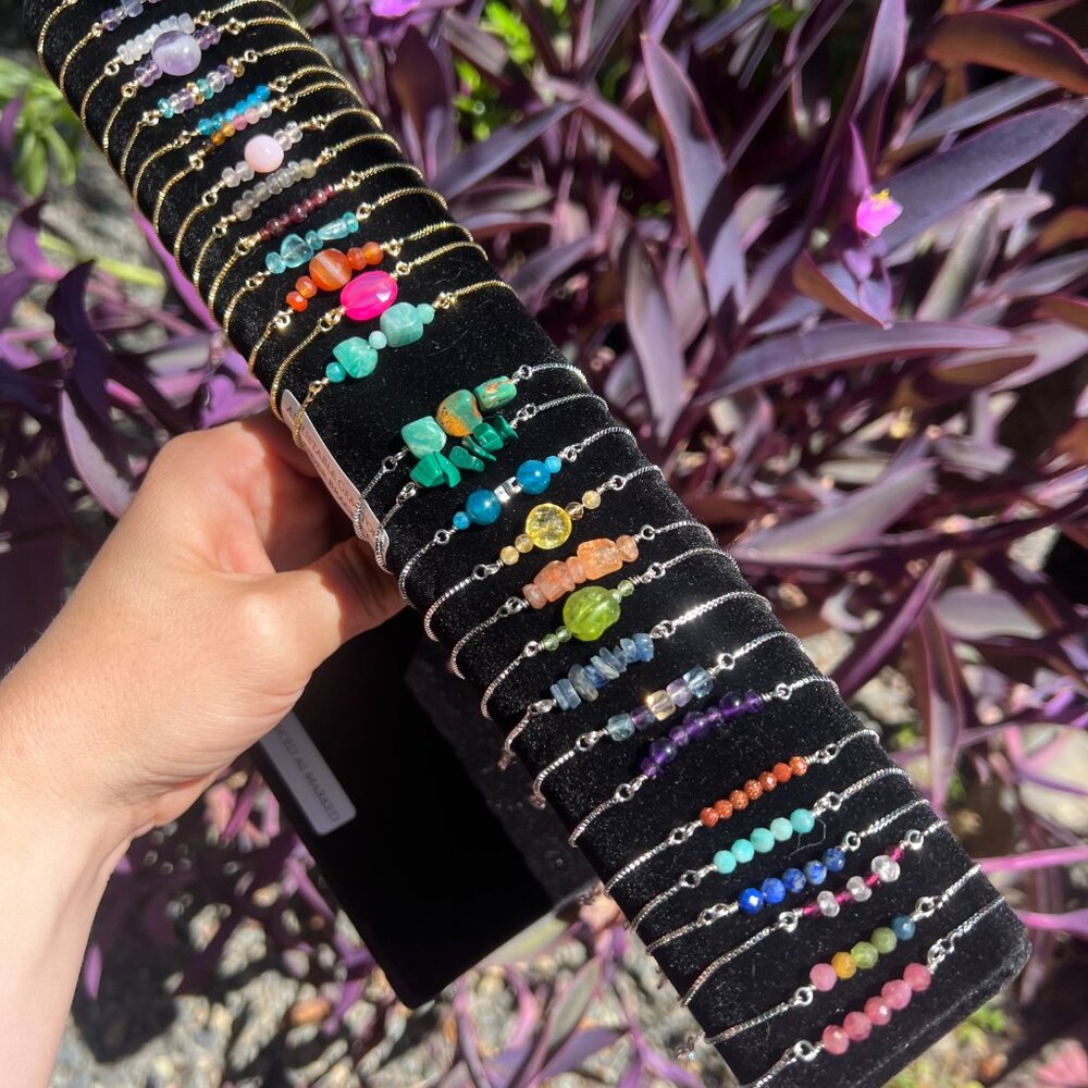 Handmade Adjustable Gemstone Bracelet- Gold or Silver